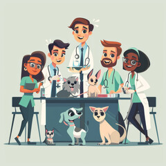 Veterinary Professionals Administering Advanced Medical Treatment to Pets and Animals - A Collaborative Team of Veterinarians Dedicated to Animal Health in a Modern Clinic Setting, Ai generative
