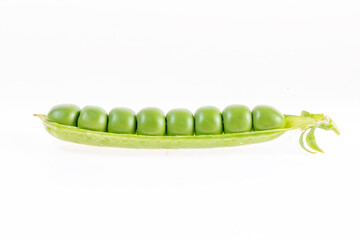 Pea pods on white background