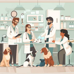 Veterinary Professionals Administering Advanced Medical Treatment to Pets and Animals - A Collaborative Team of Veterinarians Dedicated to Animal Health in a Modern Clinic Setting, Ai generative
