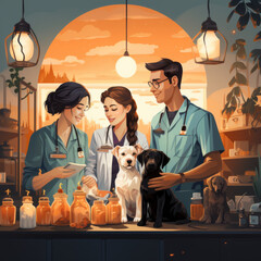 Veterinary Professionals Administering Advanced Medical Treatment to Pets and Animals - A Collaborative Team of Veterinarians Dedicated to Animal Health in a Modern Clinic Setting, Ai generative
