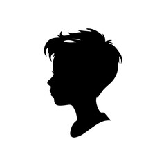  illustration of boy profile, black silhouette isolated on white background