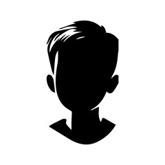  illustration of boy profile, black silhouette isolated on white background