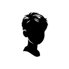  illustration of boy profile, black silhouette isolated on white background