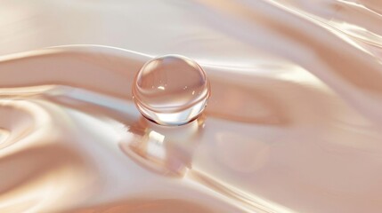 A glass sphere rests on a smooth, silky surface with soft lighting, creating a calming and elegant visual effect.