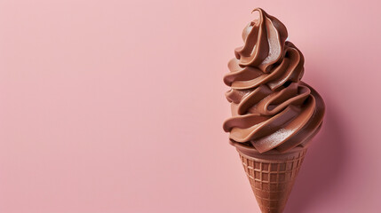 Scoop of chocolate ice cream with chocolate sauce on isolate pink color background