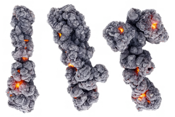 Alphabetic characters made from burning charcoal on white, excellent for png and transparent backgrounds