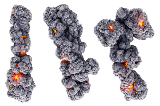 Alphabetic characters made from burning charcoal on white, excellent for png and transparent backgrounds