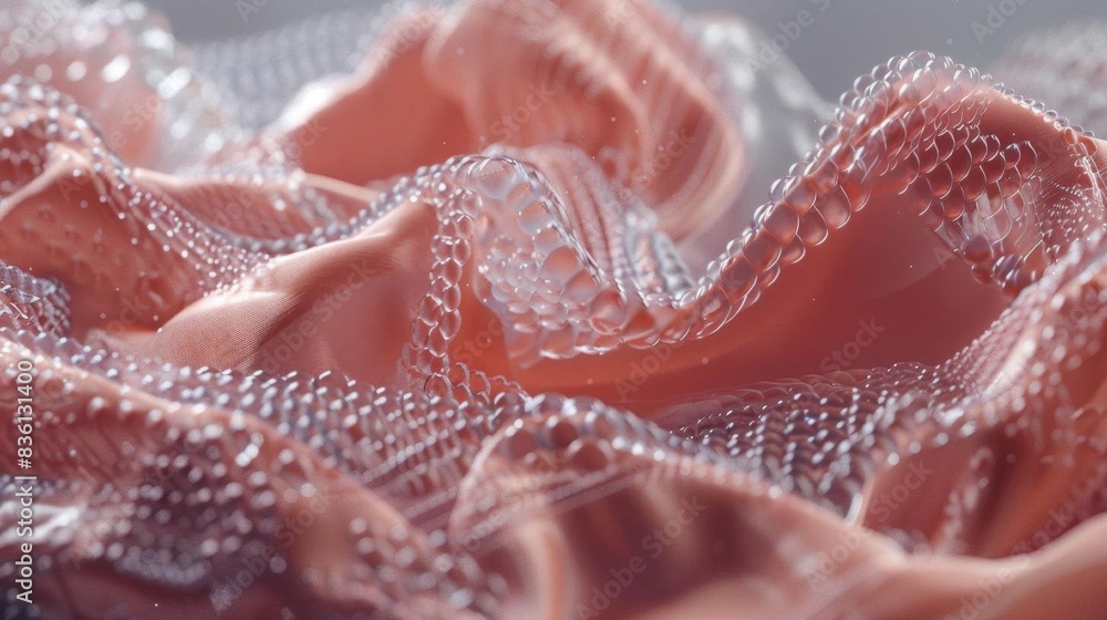 Poster abstract close-up of a pink fabric with intricate textures and patterns, showcasing its delicate and