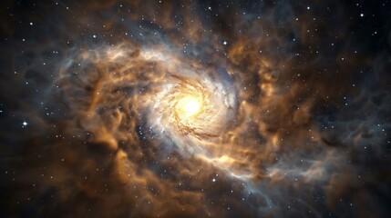 Obraz premium The heart of a galaxy rendered in vivid detail, showing swirling patterns of stars and dust that hint at the unseen forces shaping the cosmos.