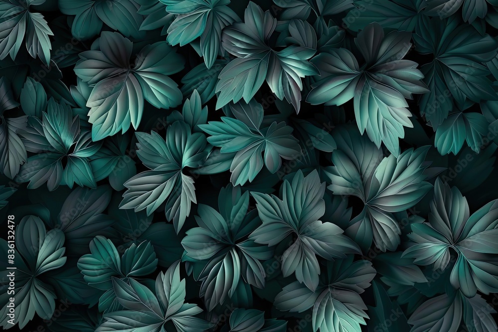 Poster Lush green leaves in a dense pattern create a serene and natural background, perfect for various design projects and nature-inspired themes.