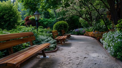A garden with cozy benches pic