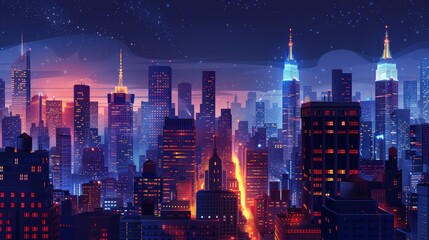 Fototapeta premium Urban Nightscape: bustling urban nightscape with illuminated skyscrapers, busy streets, and vibrant nightlife,