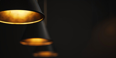 A black background with light and shadow effects from lamps, giving a warm and mysterious feel.