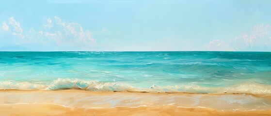 Serene beach with gentle waves, golden sand, and clear blue sky, perfect for summer travel, relaxation, and dream vacations.