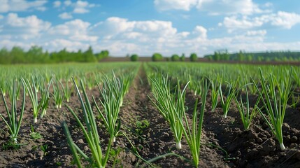 Fototapeta premium A field with rows of green