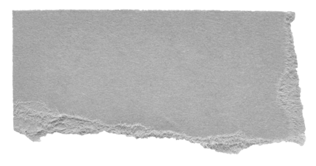 Isolated cut out torn piece of blank grey paper note cardboard with texture and copy space for text, transparent png background design element
