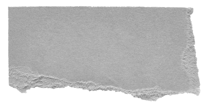 Isolated cut out torn piece of blank grey paper note cardboard with texture and copy space for text, transparent png background design element
