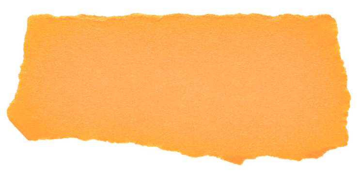 Isolated cut out torn piece of blank orange paper note cardboard with texture and copy space for text, transparent png background design element
