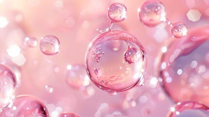 Close-up of shimmering pink bubbles on a soft background, creating a delicate and dreamy atmosphere perfect for design projects.