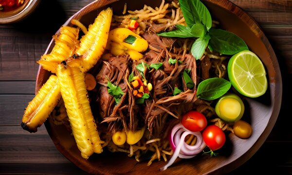 Top view of Hallacas Venezuelan festive dish filled with shredded, Ai Generated