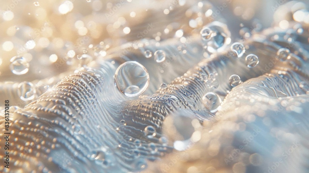 Aufkleber close-up of water droplets on fabric creating a beautiful and refreshing abstract texture, with soft