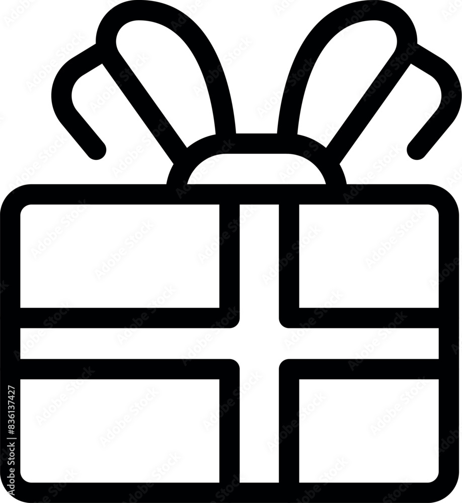 Wall mural black and white lineart icon of a gift box with festive ribbon