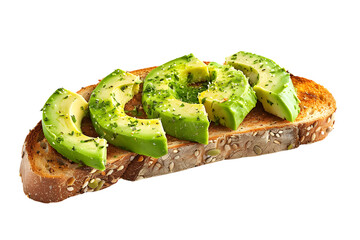 Delicious avocado slices on a slice of toasted multigrain bread, garnished with fresh herbs. Perfect for a healthy snack or breakfast.