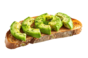 Delicious avocado slices on a slice of toasted multigrain bread, garnished with fresh herbs. Perfect for a healthy snack or breakfast.