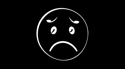 Fototapeta premium sad face, simple line art, black background, 16:9