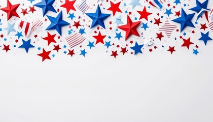 Obraz premium 4th of July American Independence Day. Happy Independence Day. Red, blue and white star confetti, paper decorations on white background created with generative ai.