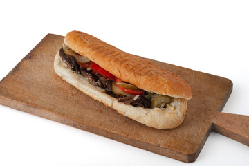 Shawarma  on the wooden desk on  white background