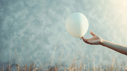 hand lets white balloon fly free