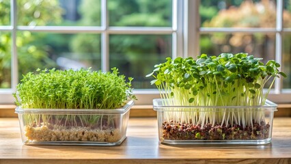 Microgreens in a pot on a window