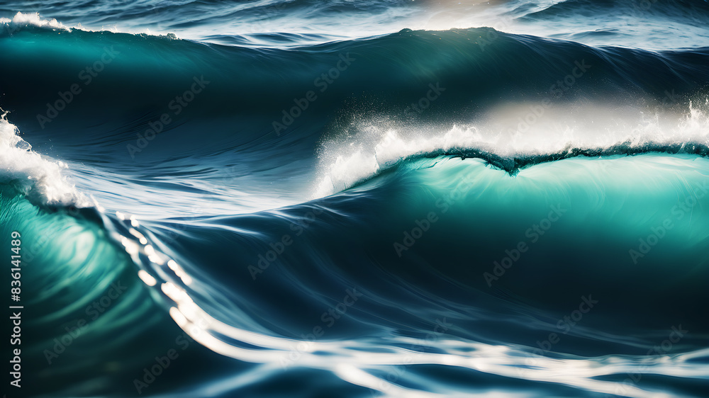 Poster create an abstract background with flowing, ethereal waves in shades of blue and green. the waves sh