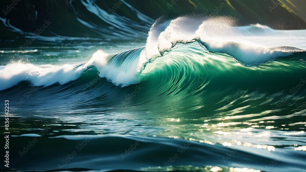 Poster create an abstract background with flowing, ethereal waves in shades of blue and green. the waves sh