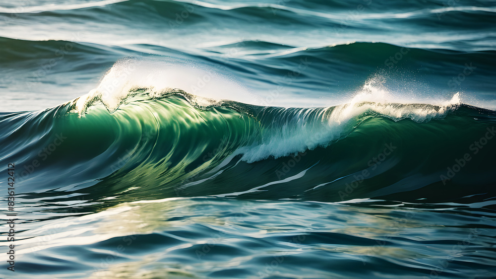 Poster create an abstract background with flowing, ethereal waves in shades of blue and green. the waves sh