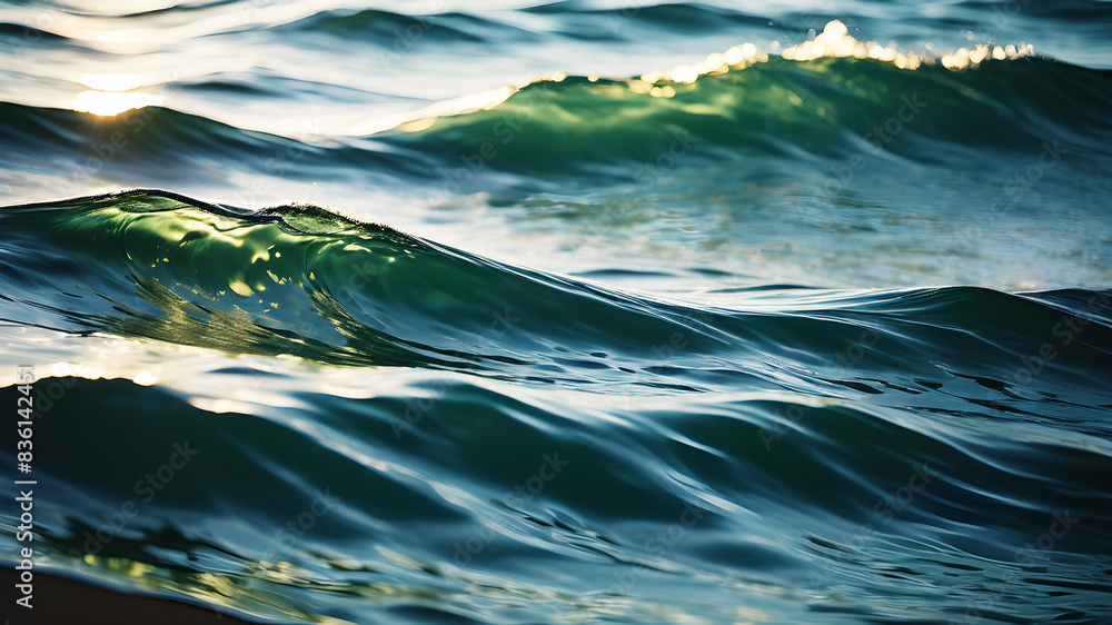 Poster create an abstract background with flowing, ethereal waves in shades of blue and green. the waves sh