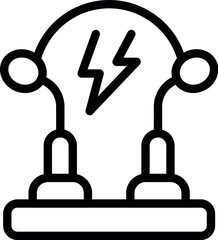 Modern and simple electric experiment icon with lightning bolt symbol in black and white vector line art design, representing energy, physics, and laboratory concept
