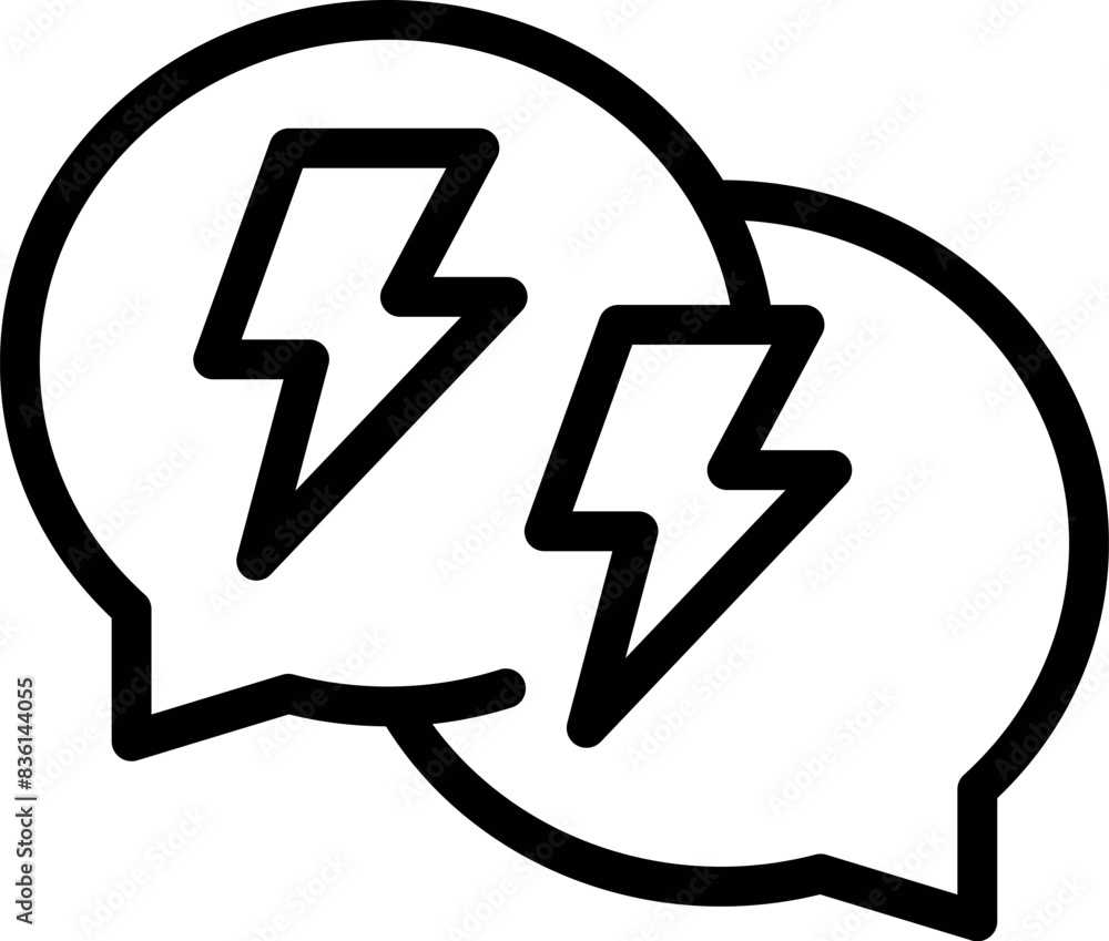 Poster electric conversation concept icon with speech bubble and lightning bolt for vector chat and communi