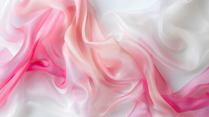 Obraz premium a minimalistic image showcasing pink and white chiffon fabric overlapping each other on a white surface