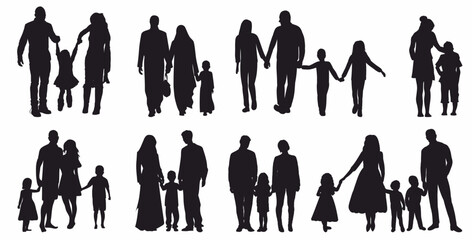 Group of various family silhouette set. Set of various family. 