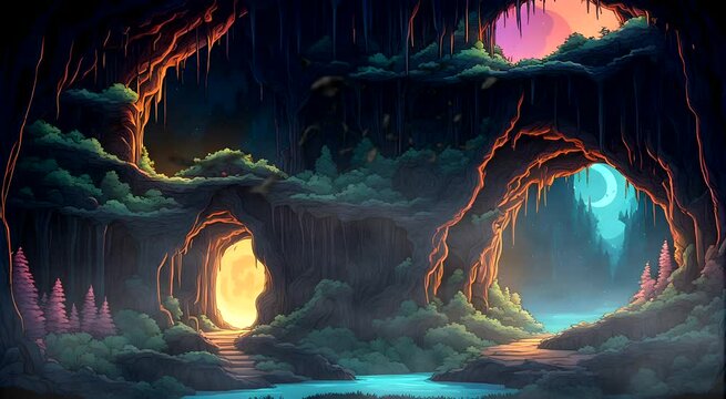 Bats in the cave. Seamless looping time-lapse 4k video animation background
