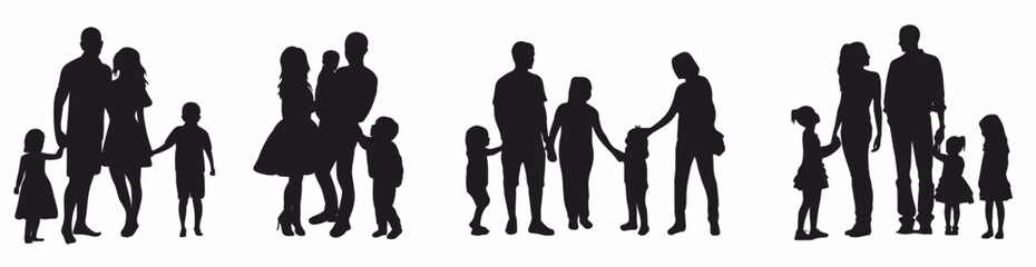 Set of family silhouette collection.  Collection of families on isolated white background.