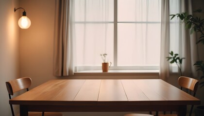 Classic home with empty desk and window. cozy and relaxing. evening, sunset. 