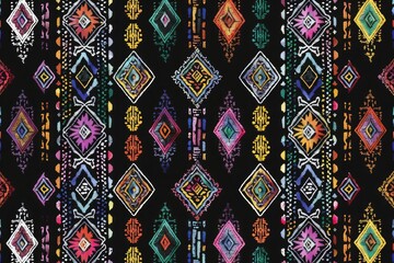 Fototapeta premium Ethnic Figure aztec embroidery style. Geometric ikat oriental traditional art pattern.Design for ethnic background,wallpaper,fashion,clothing,wrapping,fabric,element,sarong,graphic,vector illustration