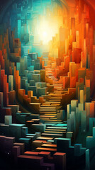 Obraz premium Abstract Surreal Image Pattern Background, Impossible Geometric Shapes and Floating Staircases, Texture, Wallpaper, Background, Cell Phone Cover and Screen, Smartphone, Computer, Laptop, 9:16 Format -