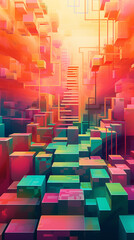 Obraz premium Abstract Surreal Image Pattern Background, Impossible Geometric Shapes and Floating Staircases, Texture, Wallpaper, Background, Cell Phone Cover and Screen, Smartphone, Computer, Laptop, 9:16 Format -