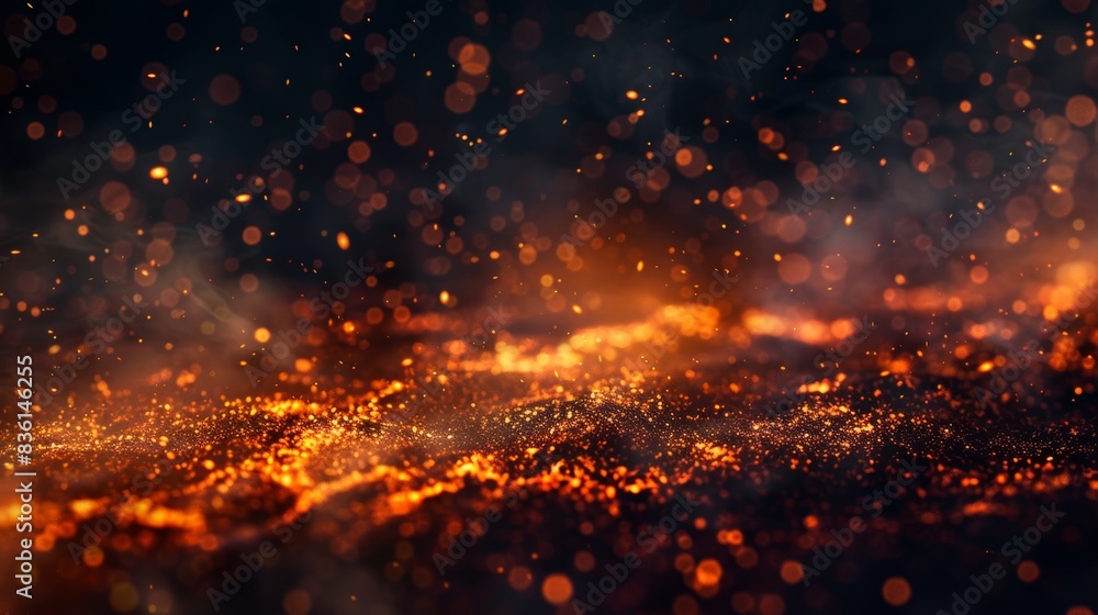 Aufkleber sparkling embers on dark background with glowing orange particles creating a warm and vibrant visual