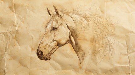 Sketch of a horse head on tinted paper