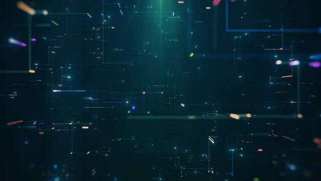 Abstract representation of a futuristic digital data network with glowing nodes and lines on a dark background, symbolizing connectivity, technology, and information flow. - Powered by Adobe